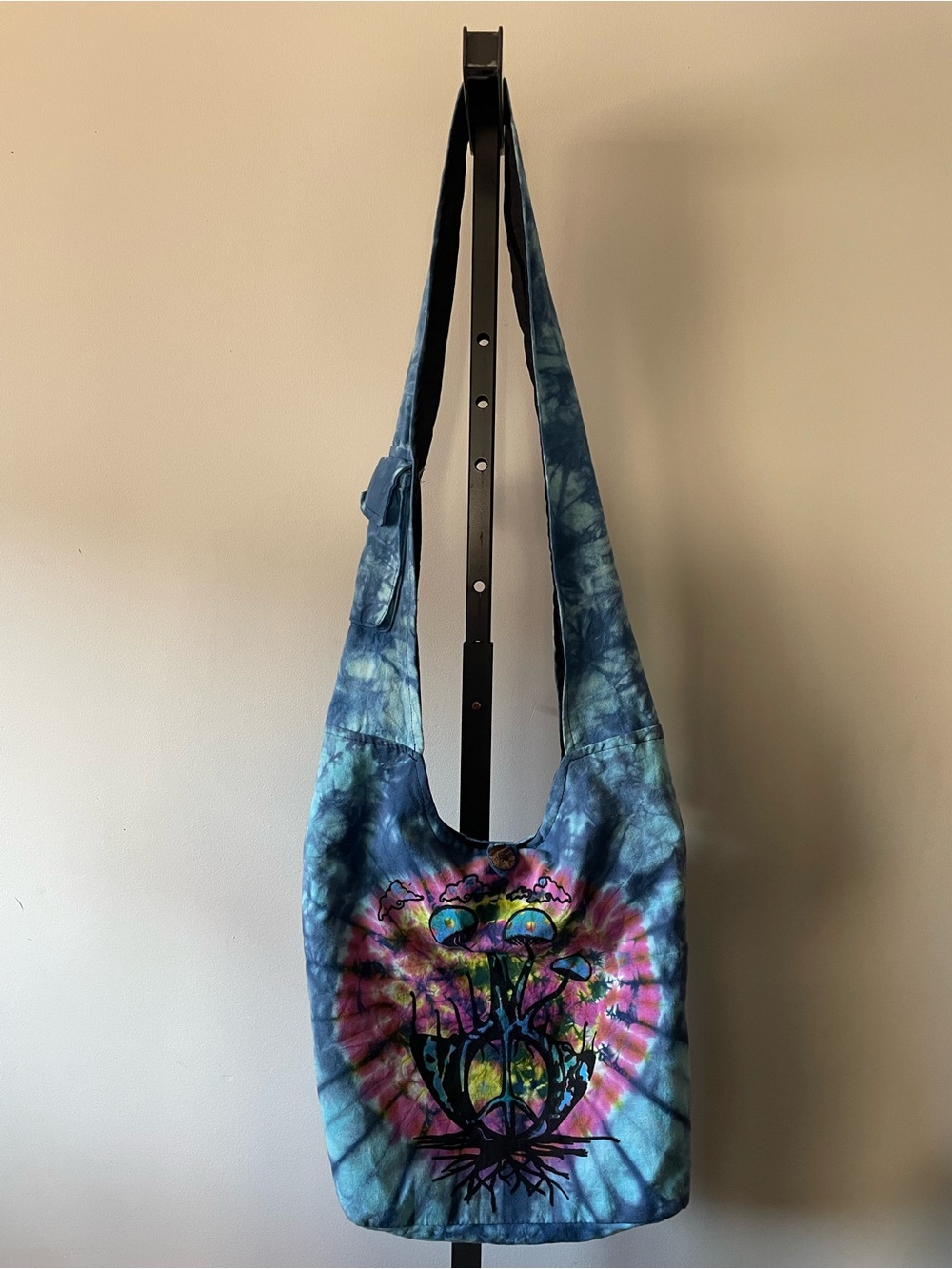 Y2K Vintage Kathmandu Imports Mushroom Peace Tie Dye Hobo Bag Purse Hippie